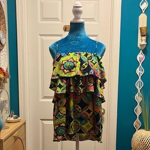 Julie Brown Colorful Geometric Ruffle Tank